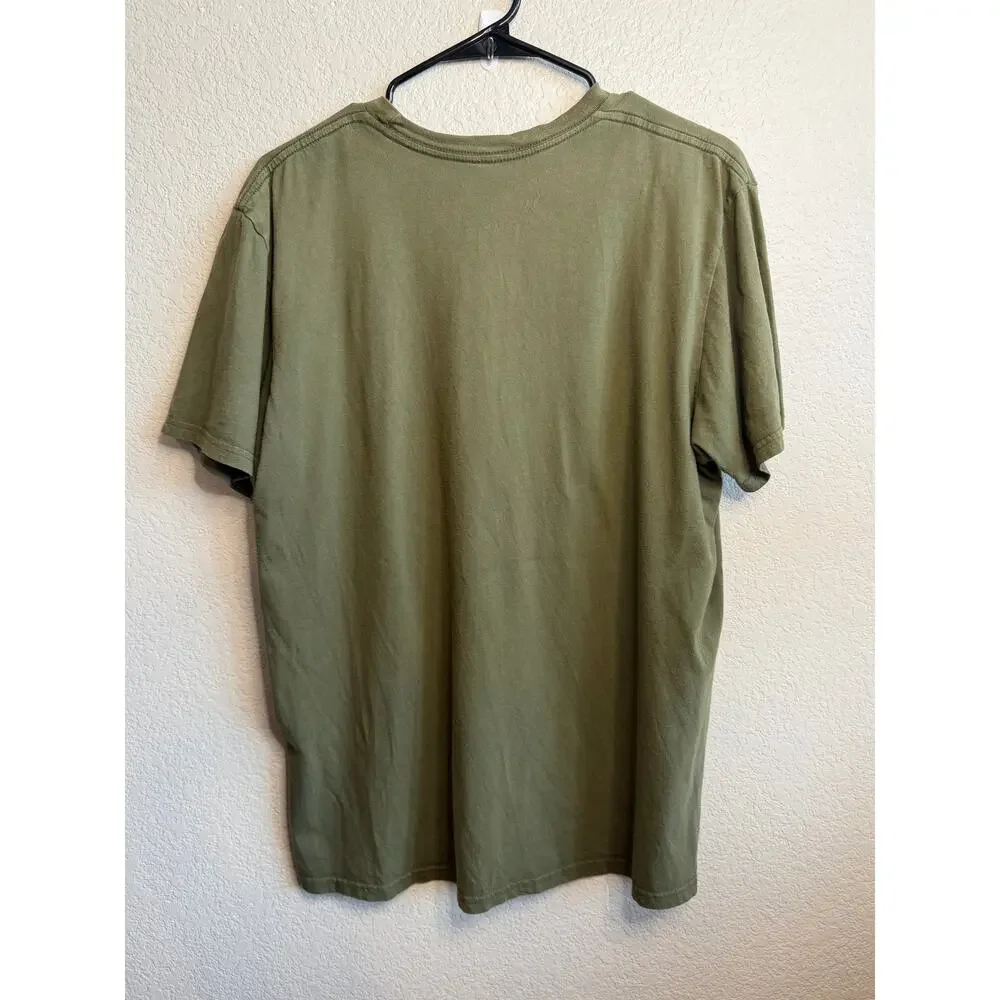 Great American Lakes & Timber USA Flag T-Shirt Large Olive Green Made in USA